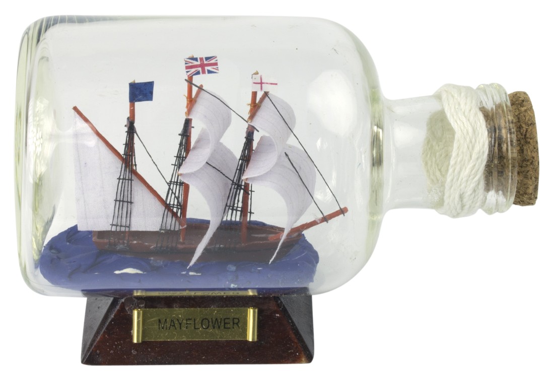 Flessenschip Mayflower L: 14 cm p.2
