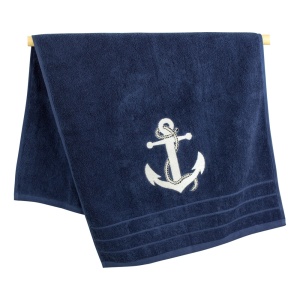 Handdoek marine blauw met anker
