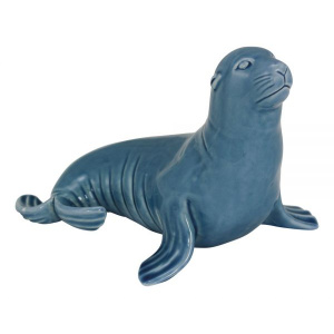 Zeehond zittend steengoed gelakt blauw