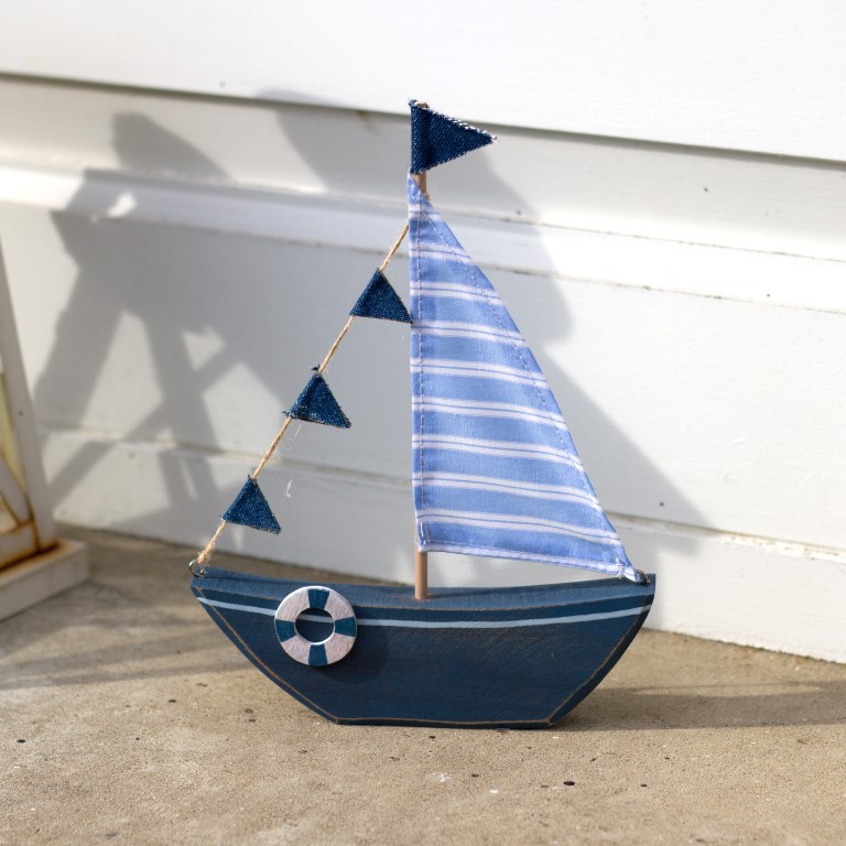 Zeilboot decoratief blauw 21x15cm P.6