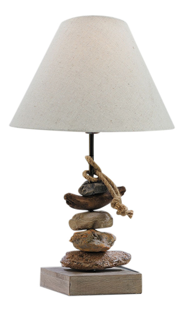 Lamp met stenen/hout E27 H:50 Ø:30cm
