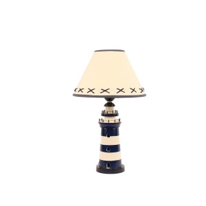 Lamp vuurtoren H:40 cm blauw/wit