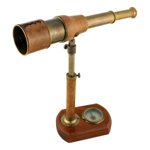 Telescoop met kompas antiek messing/leer