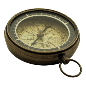 Kompas, antiek messing, Ø: 5,5 H: 1,3cm
