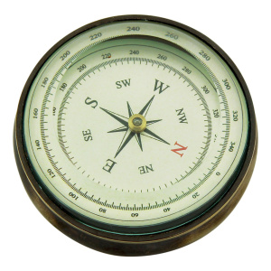 Kompas, antiek messing, Ø:8x H:2,8cm
