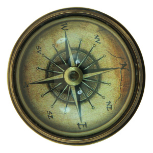 Kompas met koepelglas antiek messing