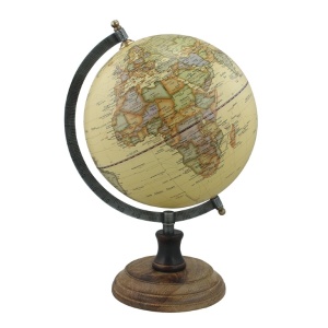 Globe creme op hout / messing voet