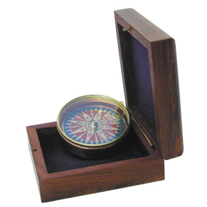 Kompas met windroos in kistje ø 5cm