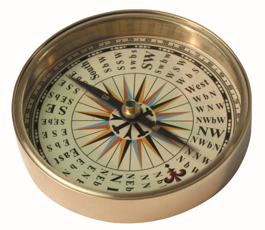 Kompas in leren houder ø7cm