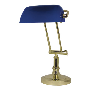 Bankiers lamp messing blauw glazen kap